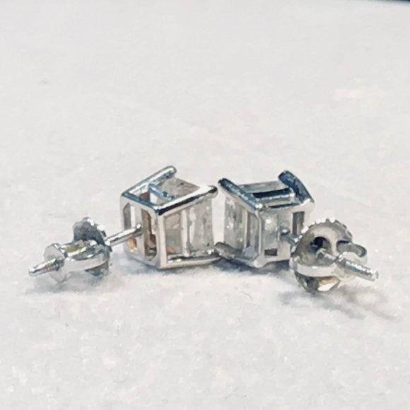 14K White Gold 2.0 CTW Princess Cut Diamond Stud Earrings - Picture 4 of 13